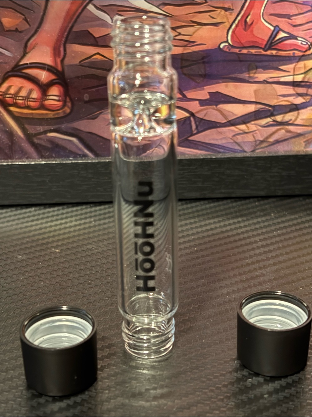 Clear Glass Tube with Black Caps - HOOKNU Logo